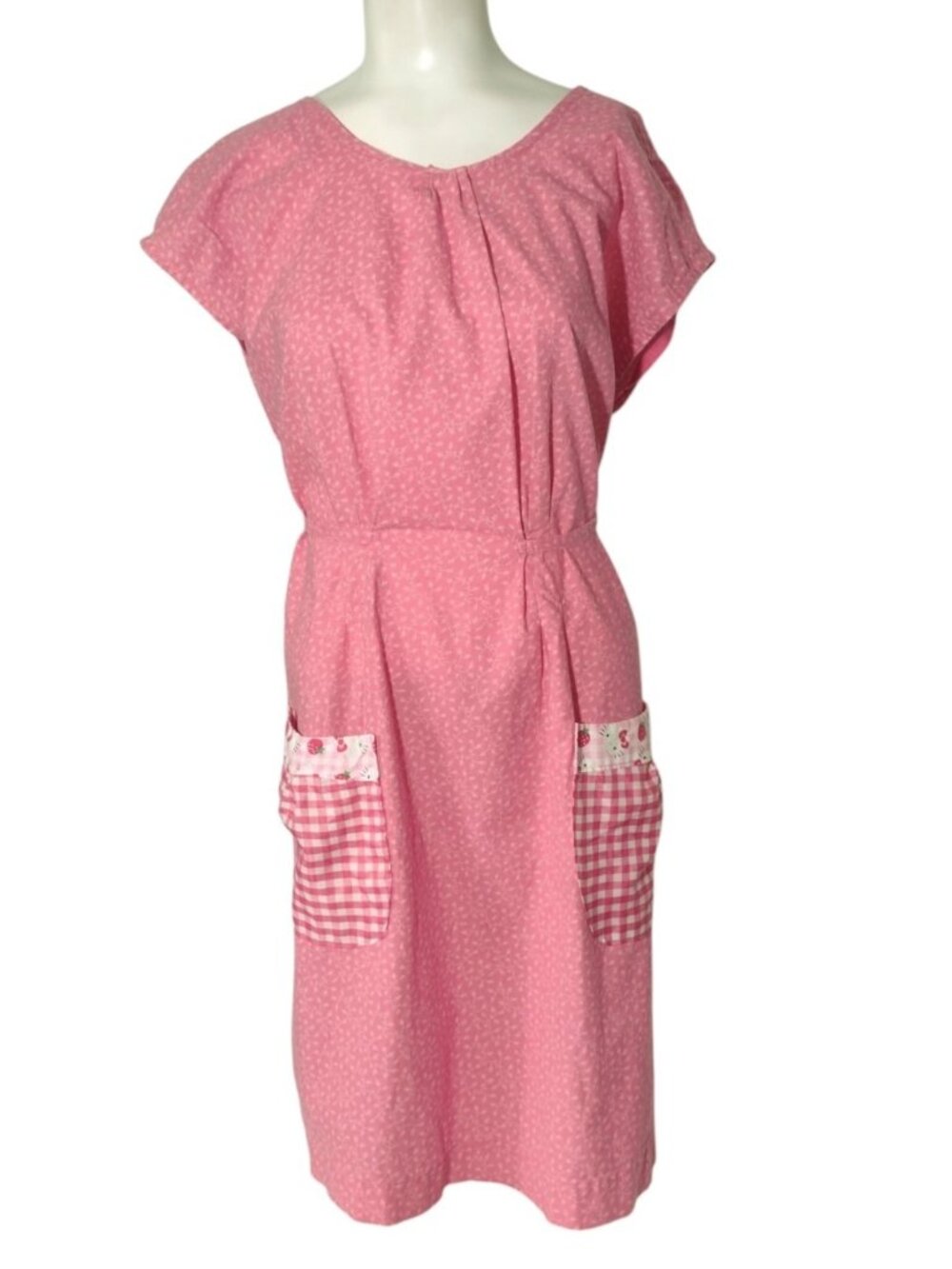 Handmade Vintage Inspired Day House Dress XL Leaves Hello Kitty Pockets Granny